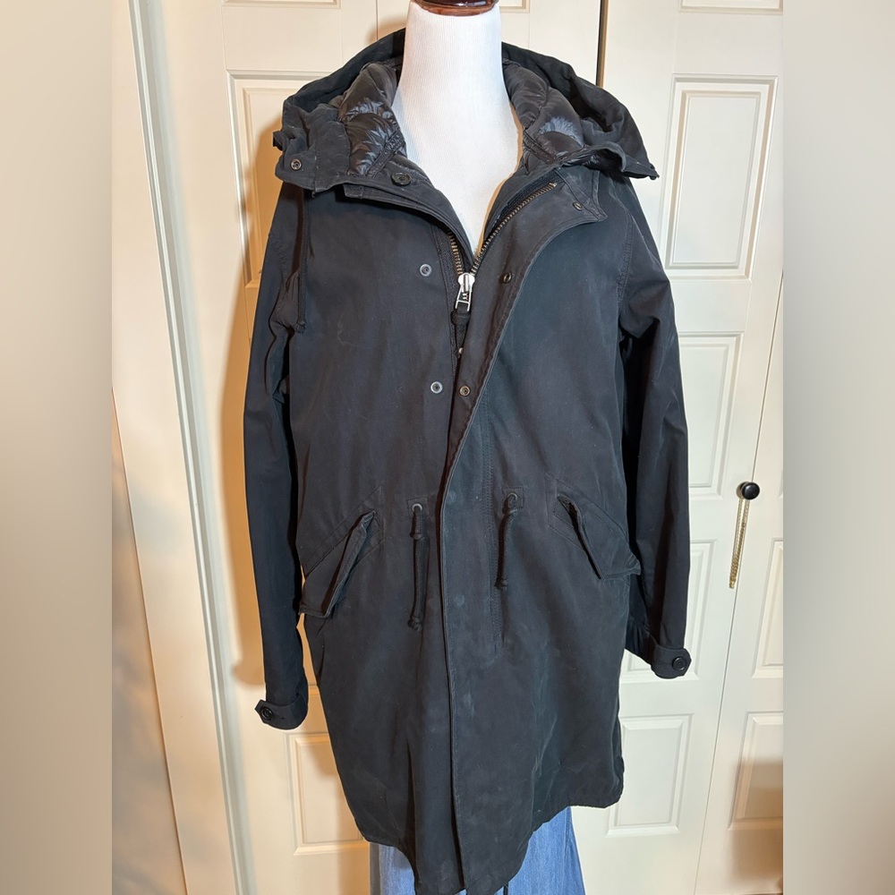 Aritzia Community Black Hooded Jacket, sz L removable lining, no fur - Picture 4 of 7